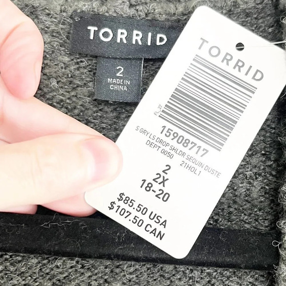 Torrid Gray Drop Shoulder Sequin Duster Cardigan Sweater Women's Plus Size 2X - Picture 8 of 10